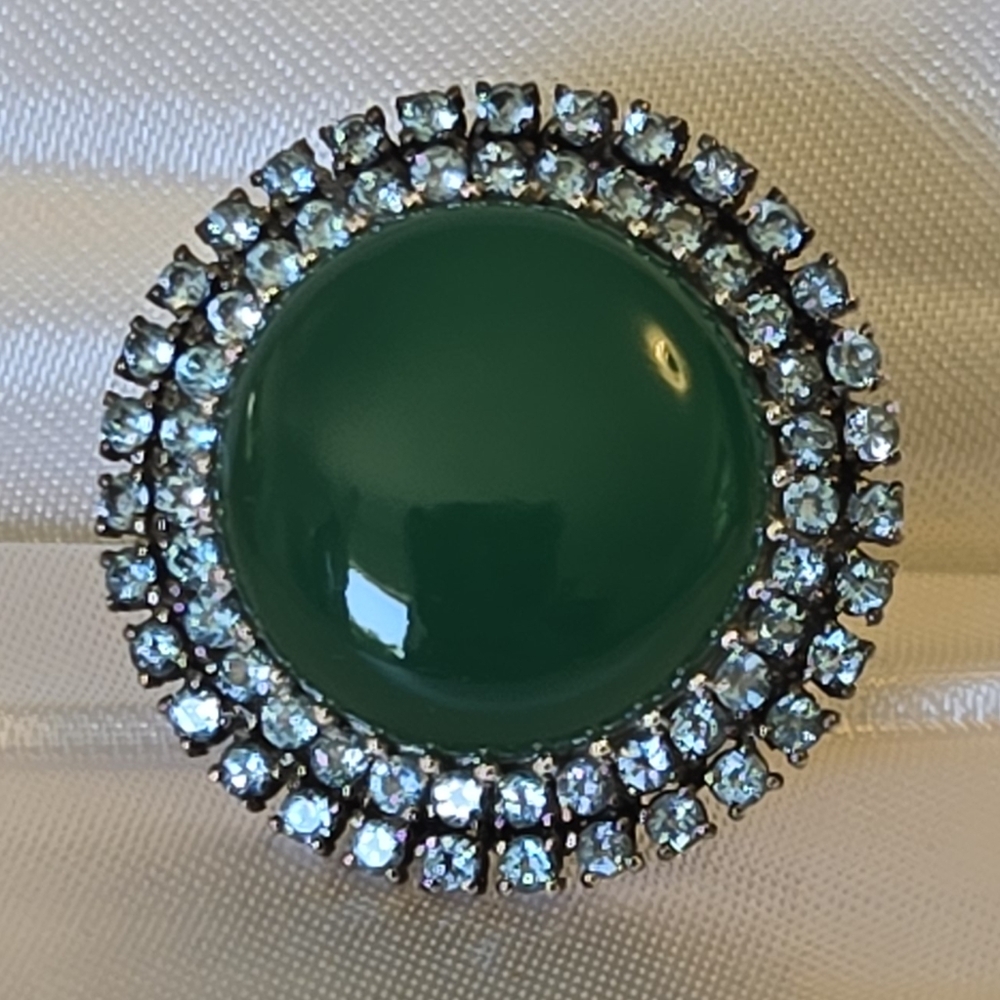 Green Onyx and Blue Topaz Silver Cocktail Ring
